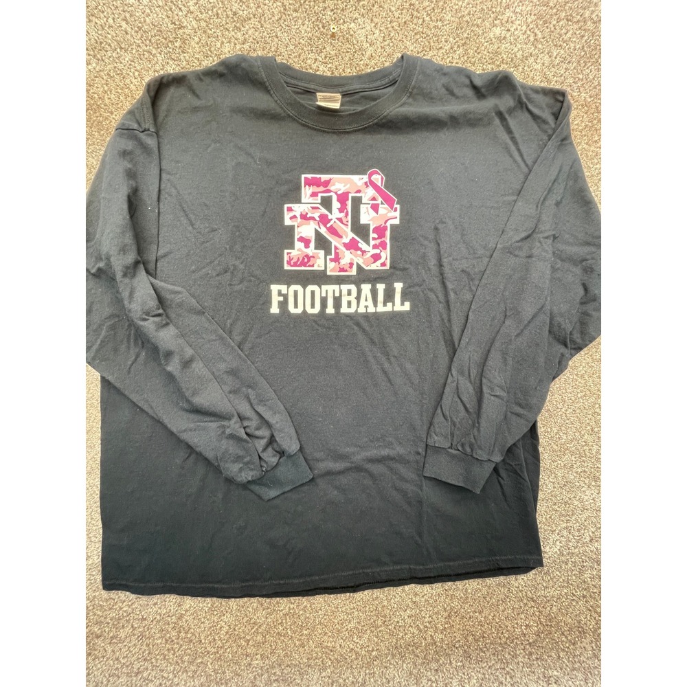 Gildan Long Sleeve Shirt Mens 3XL Black Pre-Owned NT Football Pink Camo Ribbon